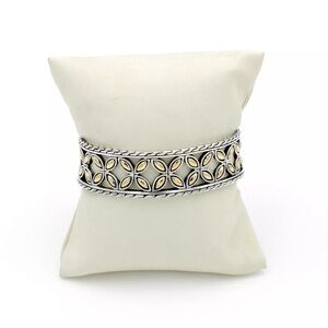 John Hardy Sterling 18K Yellow Gold Batu Kawung Flower Cuff 6" Bracelet